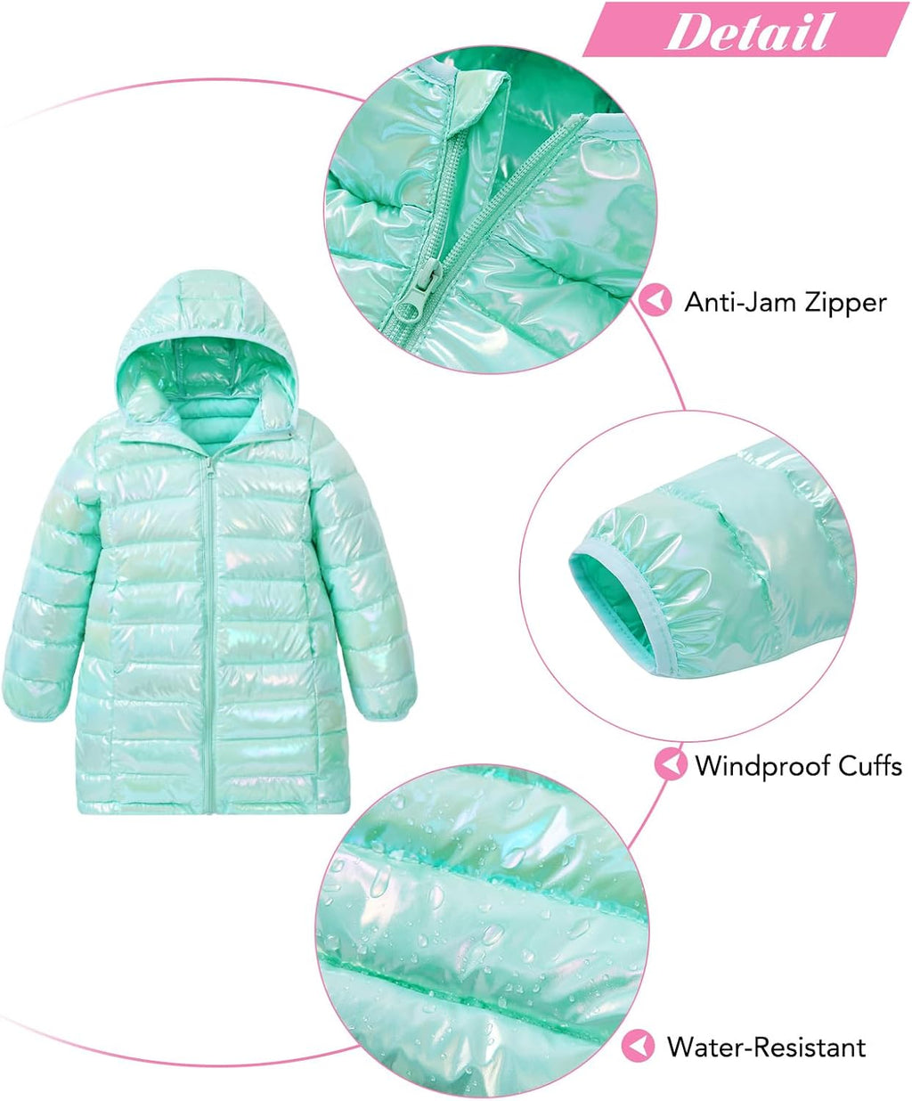 Girls Winter Coat, Long Metallic Puffer Jacket