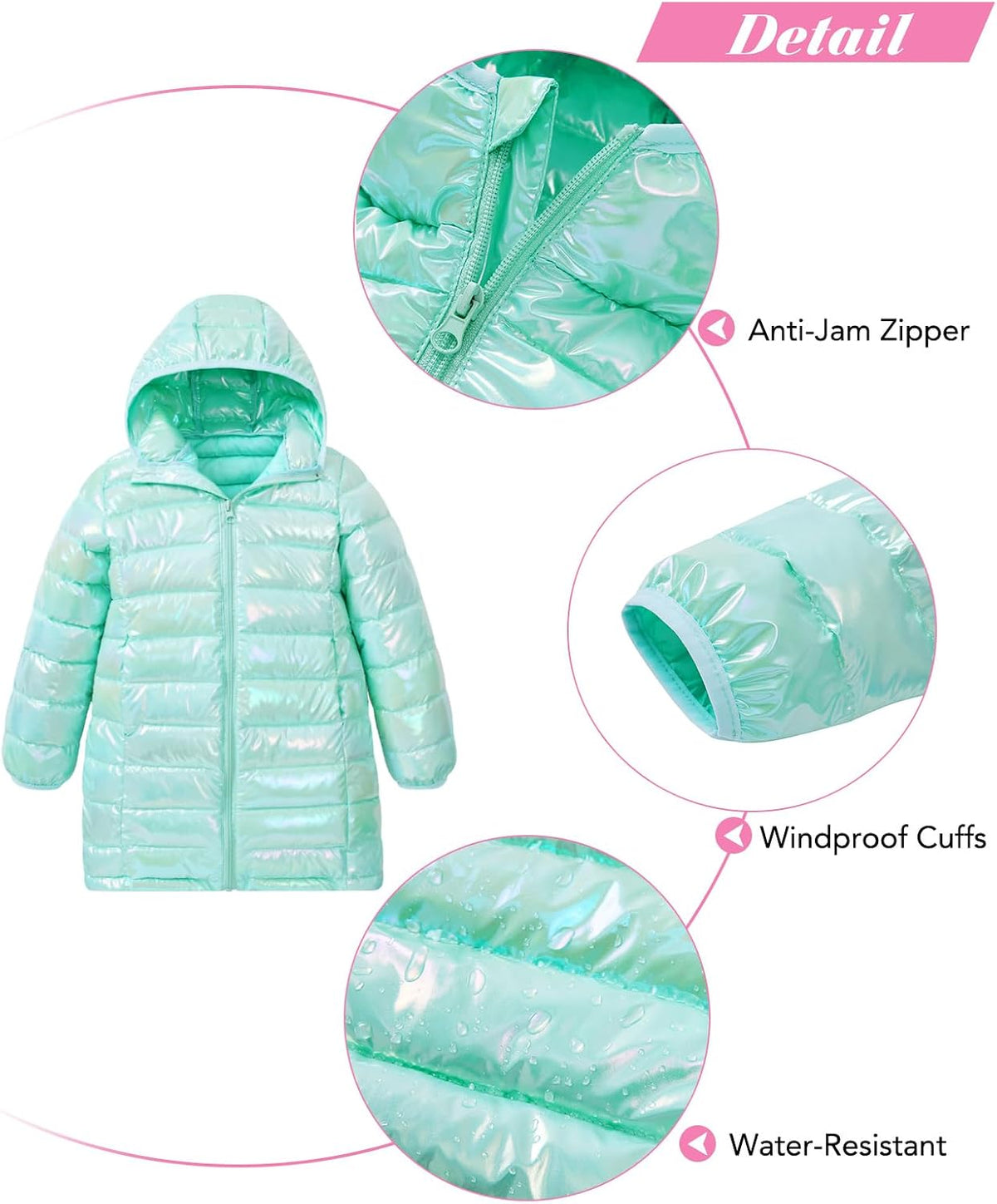 Girls Winter Coat, Long Metallic Puffer Jacket