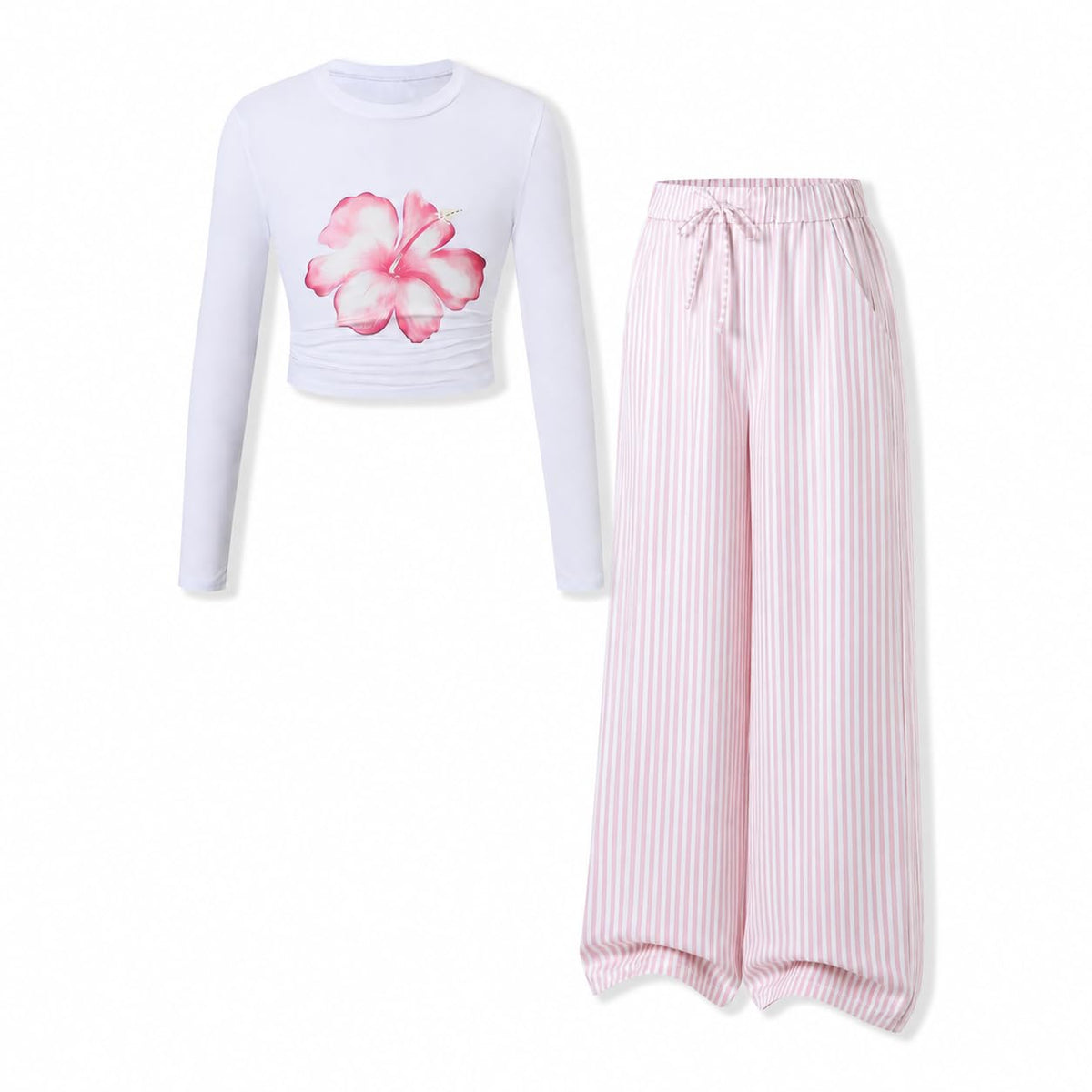Tween Girl Clothes Mock Neck Long Sleeve Top & Bow Wide Leg Pants 2PCS Fall Winter Outfits Set 7-14Y