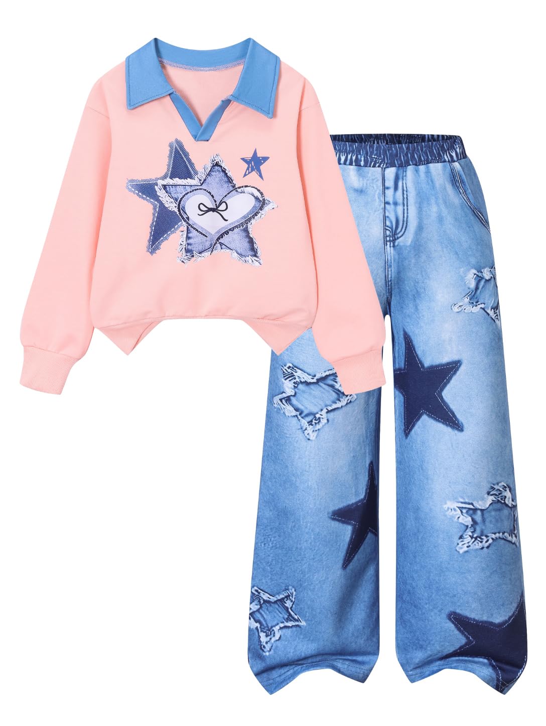 Tween Girl Clothes Mock Neck Long Sleeve Top & Bow Wide Leg Pants 2PCS Fall Winter Outfits Set 7-14Y