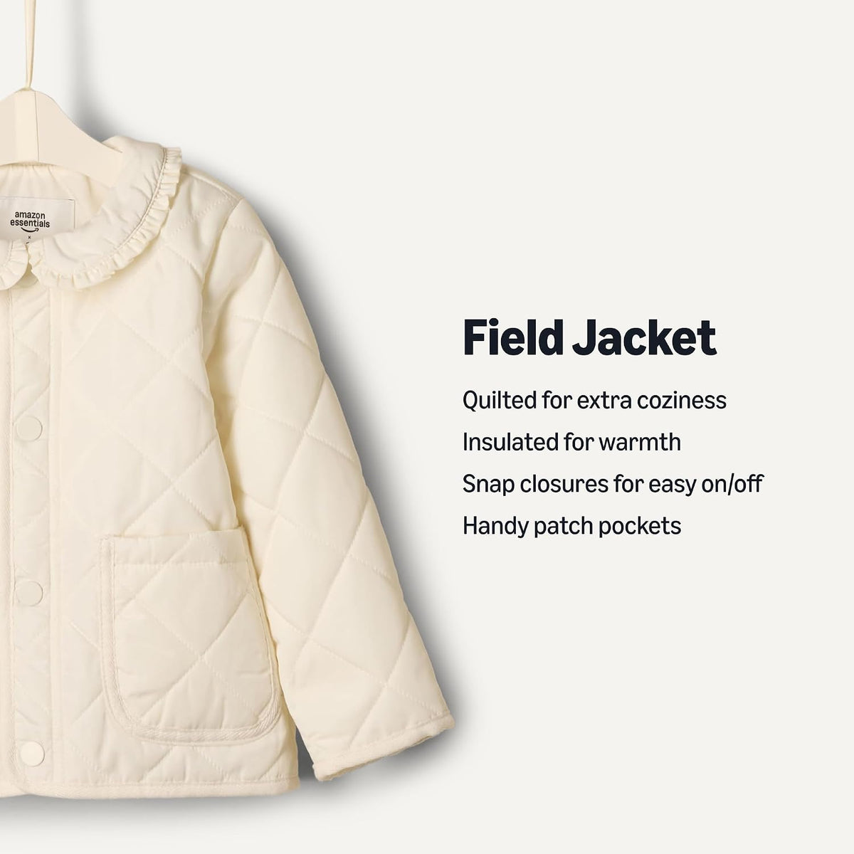 Amazon Essentials x Sofia Grainge Toddler and Baby Girls' Midweight Quilted Field Jacket with Ruffle
