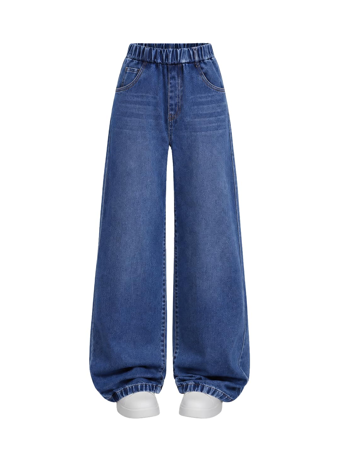 Tween Girls' Jeans Casual Elastic Waist Straight-Leg Denim Pants with Bowknot for Girls Y2K Boyfriend Skater Streetwear 7-14Y