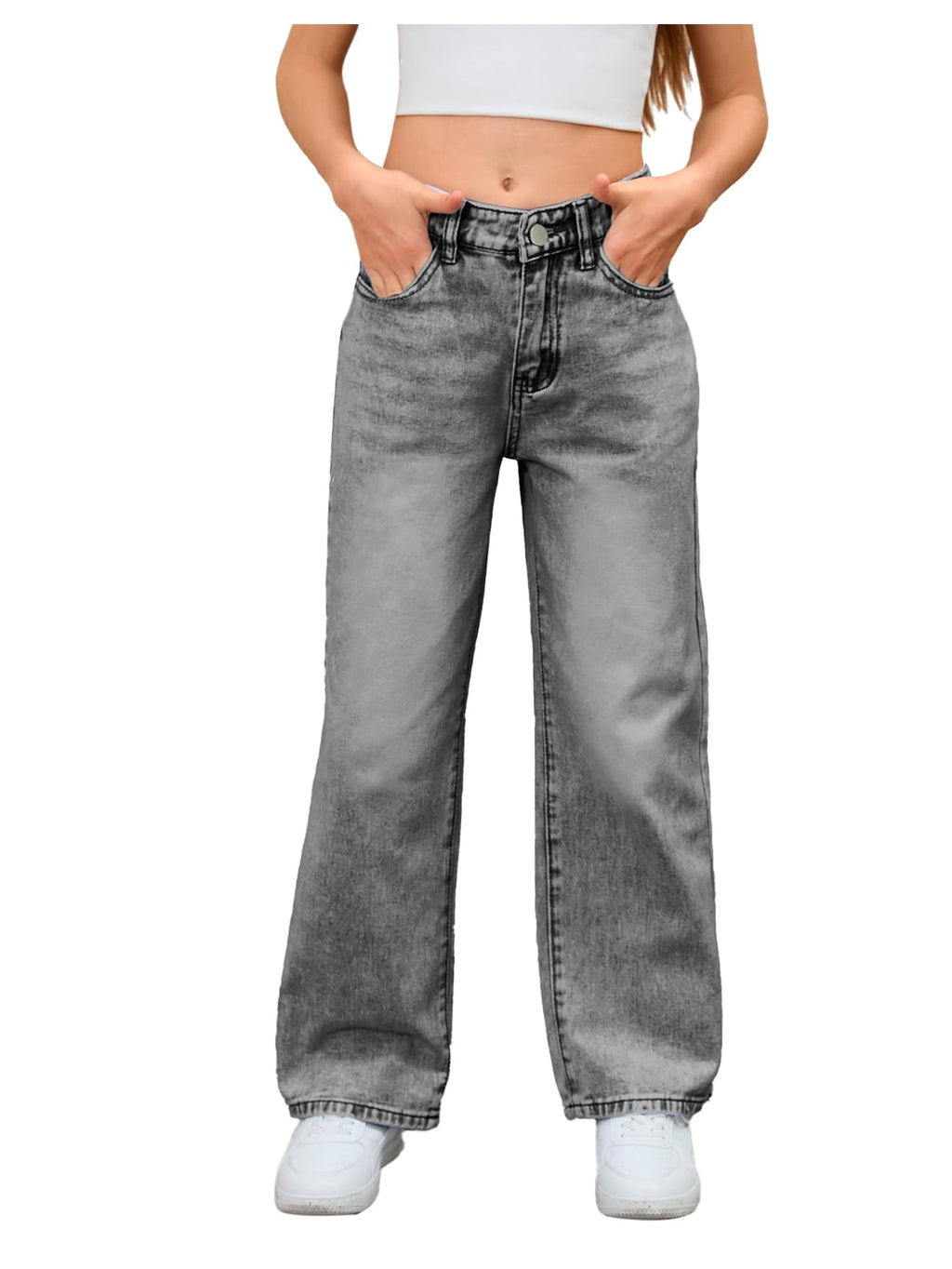 MakeMeChic Girl's Baggy Jeans Wide Straight Leg Denim Pants Kids 4-16Y