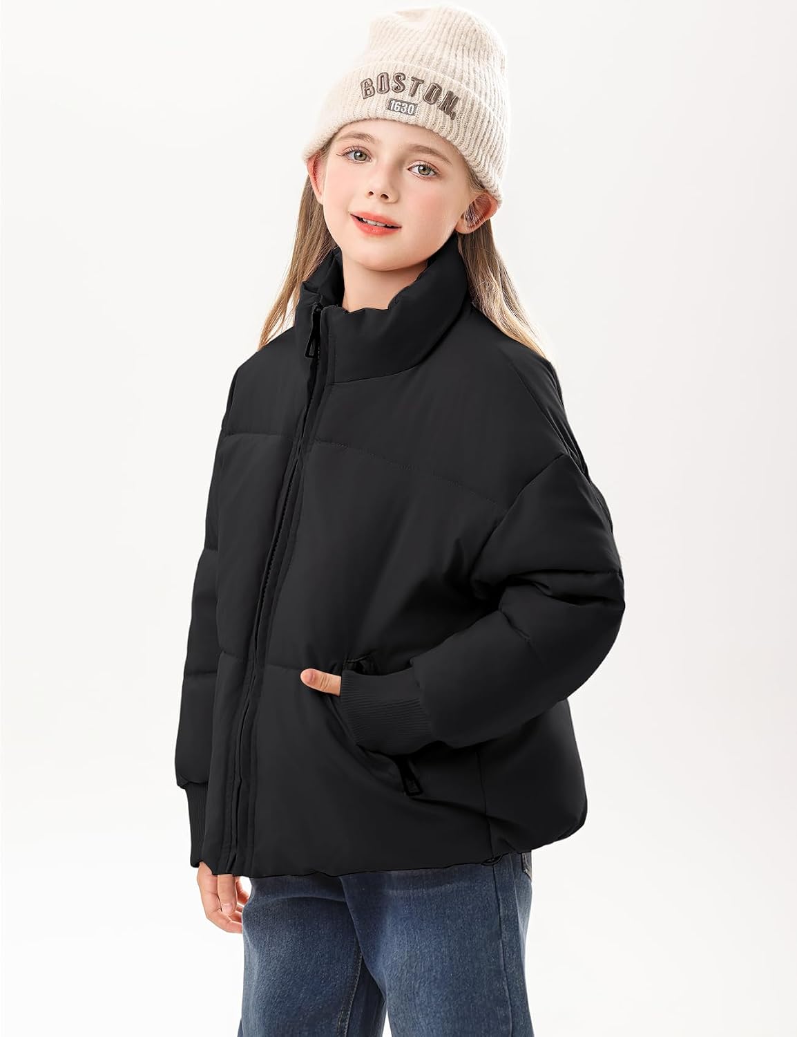 Gihuo Girls Winter Puffer Jacket Kids Warm Quilted Winter Coat