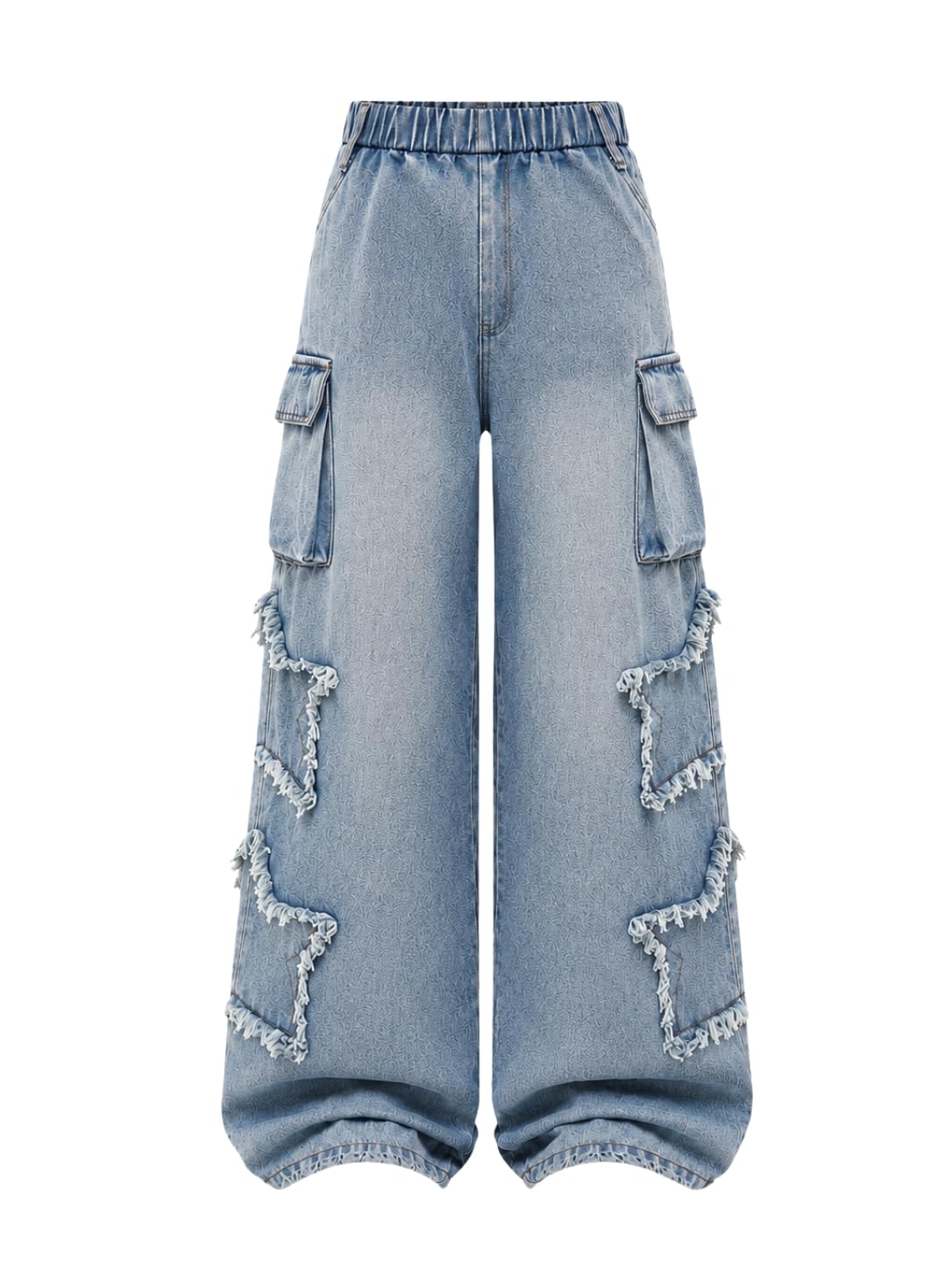 Girls Wide Leg Jeans Elastic Waist Baggy Denim Cargo Pants Size 7-14