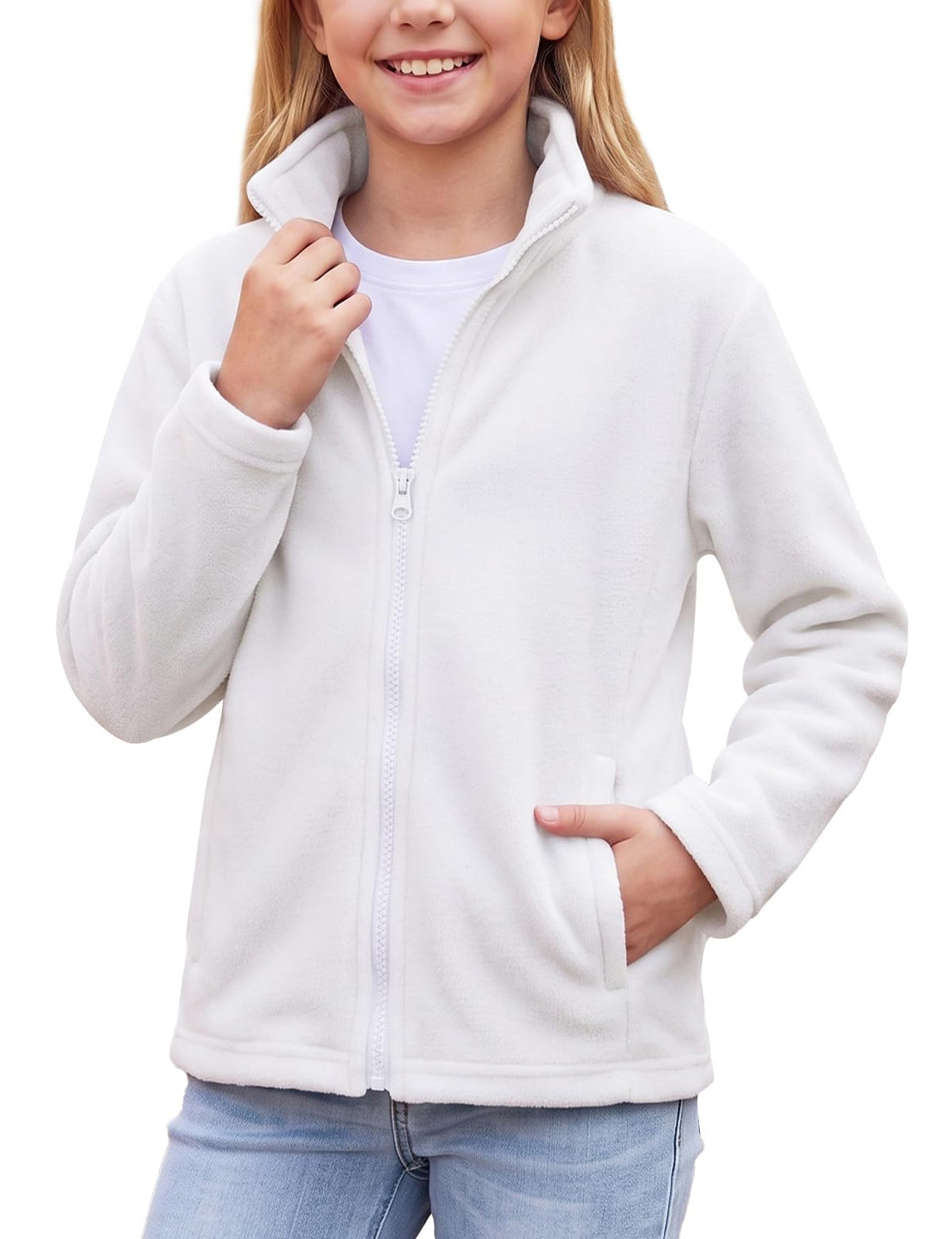 Noomelfish Girls Full Zip Soft Polar Fleece Jacket Outerwear Coat With Pockets (5-14 Years)
