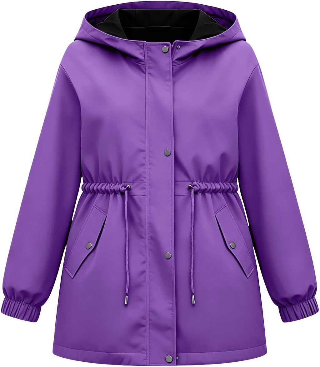 DASAYO Girls Rain Jacket Waterproof Lightweight Raincoat Hooded Windbreaker