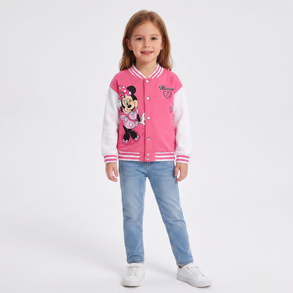 Disney Minnie Mouse Girls Letterman Varsity Bomber Jacket for Little Kids