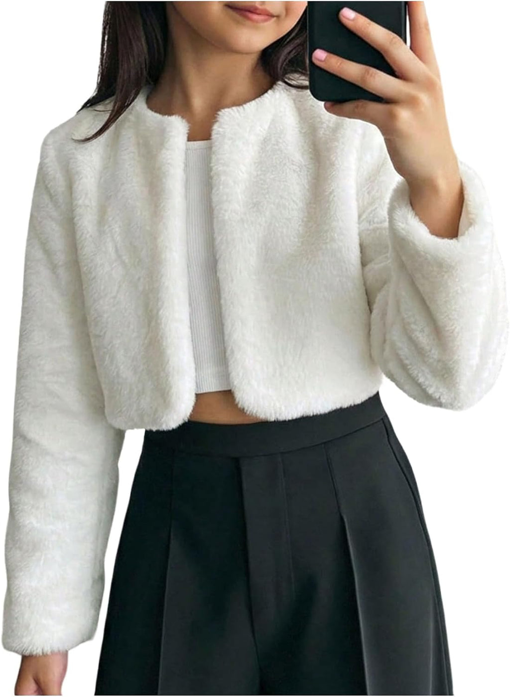 SHENHE Girl's Faux Fur Bolero Jacket Open Front Fuzzy Cozy Dress Coat Shrug