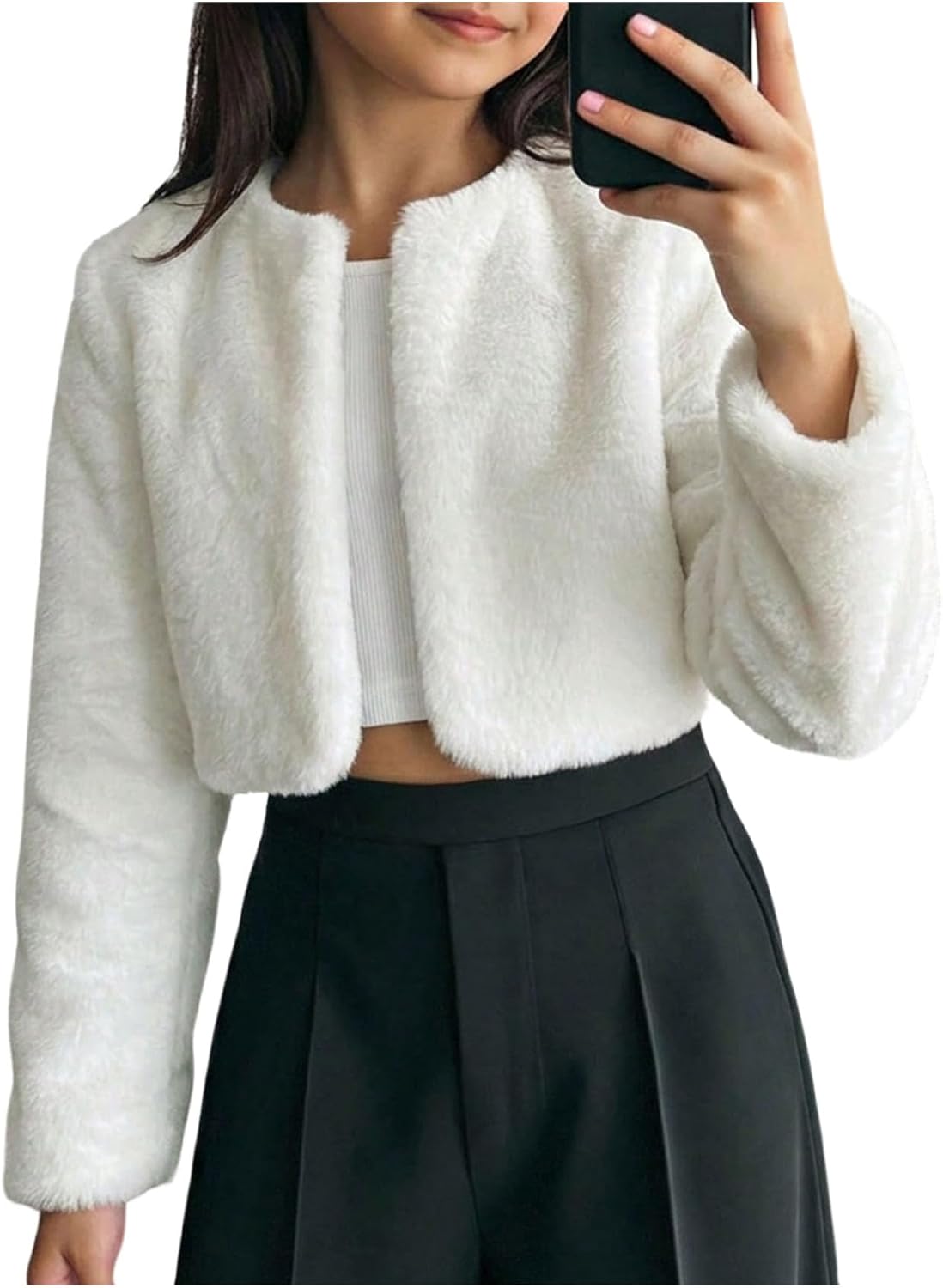 SHENHE Girl's Faux Fur Bolero Jacket Open Front Fuzzy Cozy Dress Coat Shrug