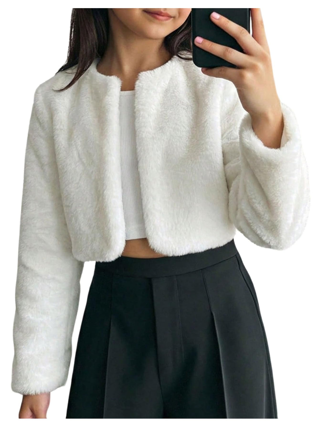 SHENHE Girl's Faux Fur Bolero Jacket Open Front Fuzzy Cozy Dress Coat Shrug