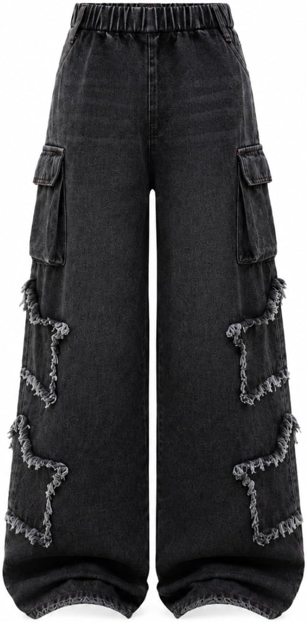 Girls Wide Leg Jeans Elastic Waist Baggy Denim Cargo Pants Size 7-14