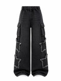 Girls Wide Leg Jeans Elastic Waist Baggy Denim Cargo Pants Size 7-14