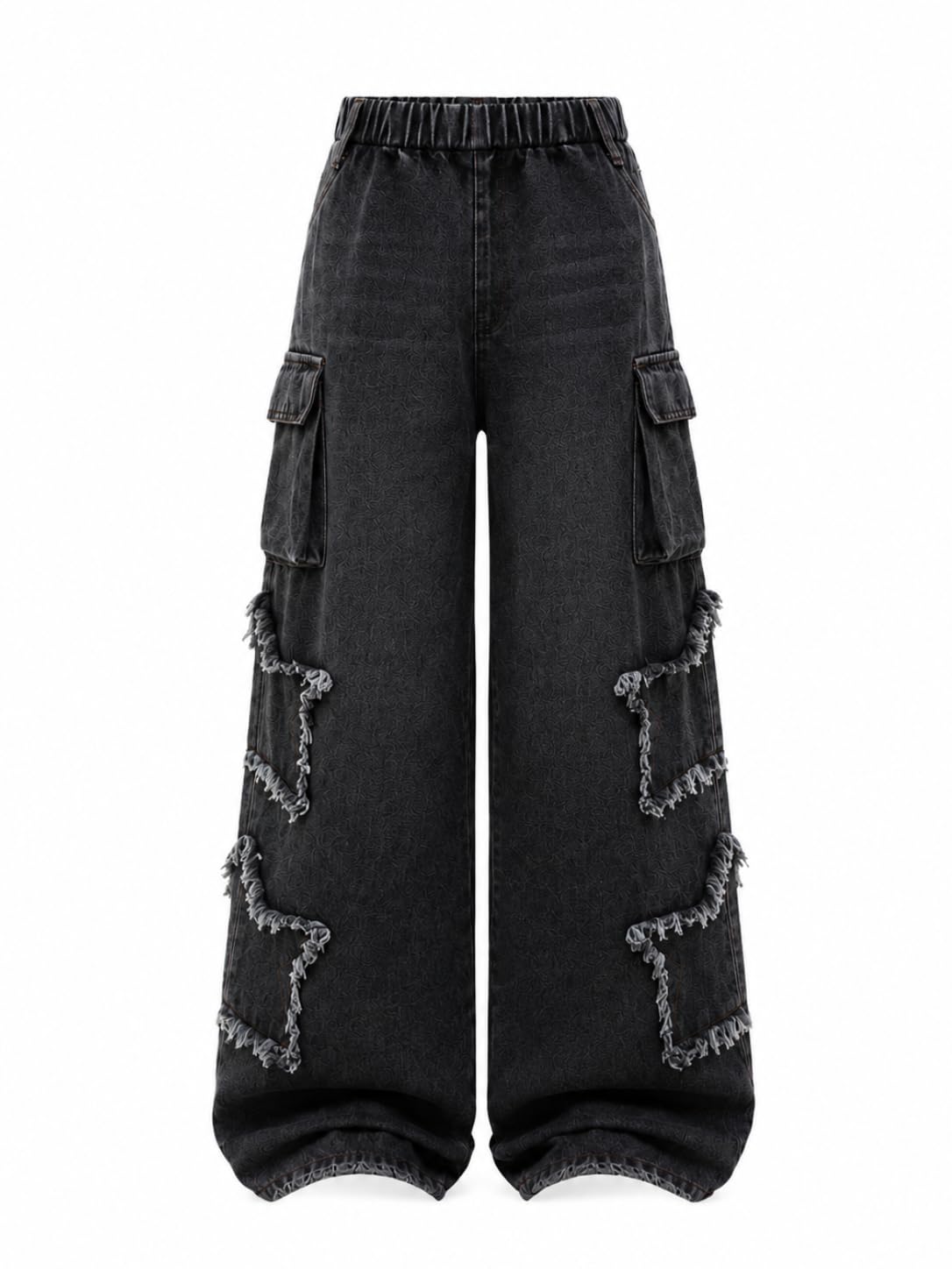 Girls Wide Leg Jeans Elastic Waist Baggy Denim Cargo Pants Size 7-14