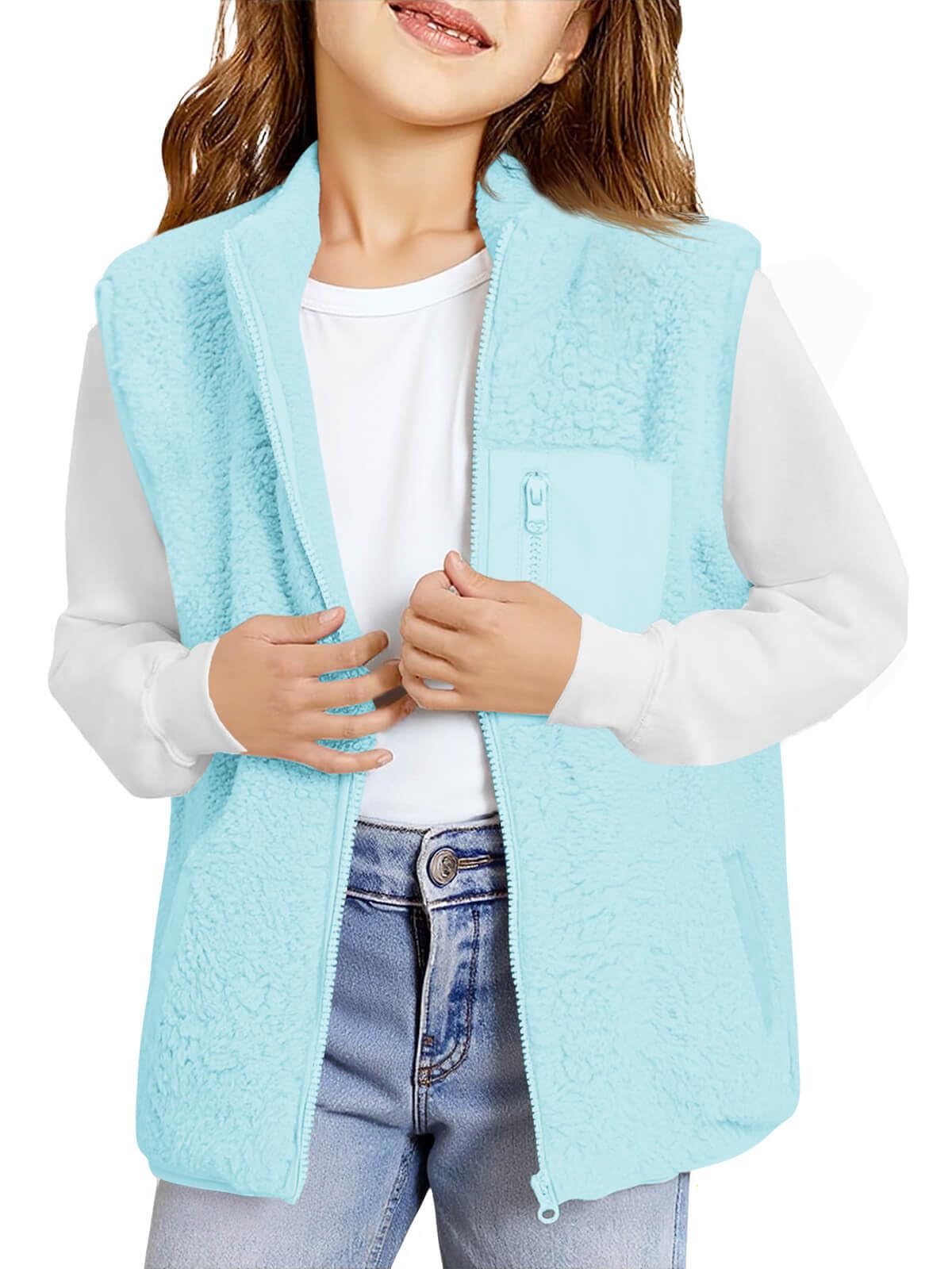Haloumoning Girls Fleece Vest Sherpa Full Zip Fuzzy Jackets