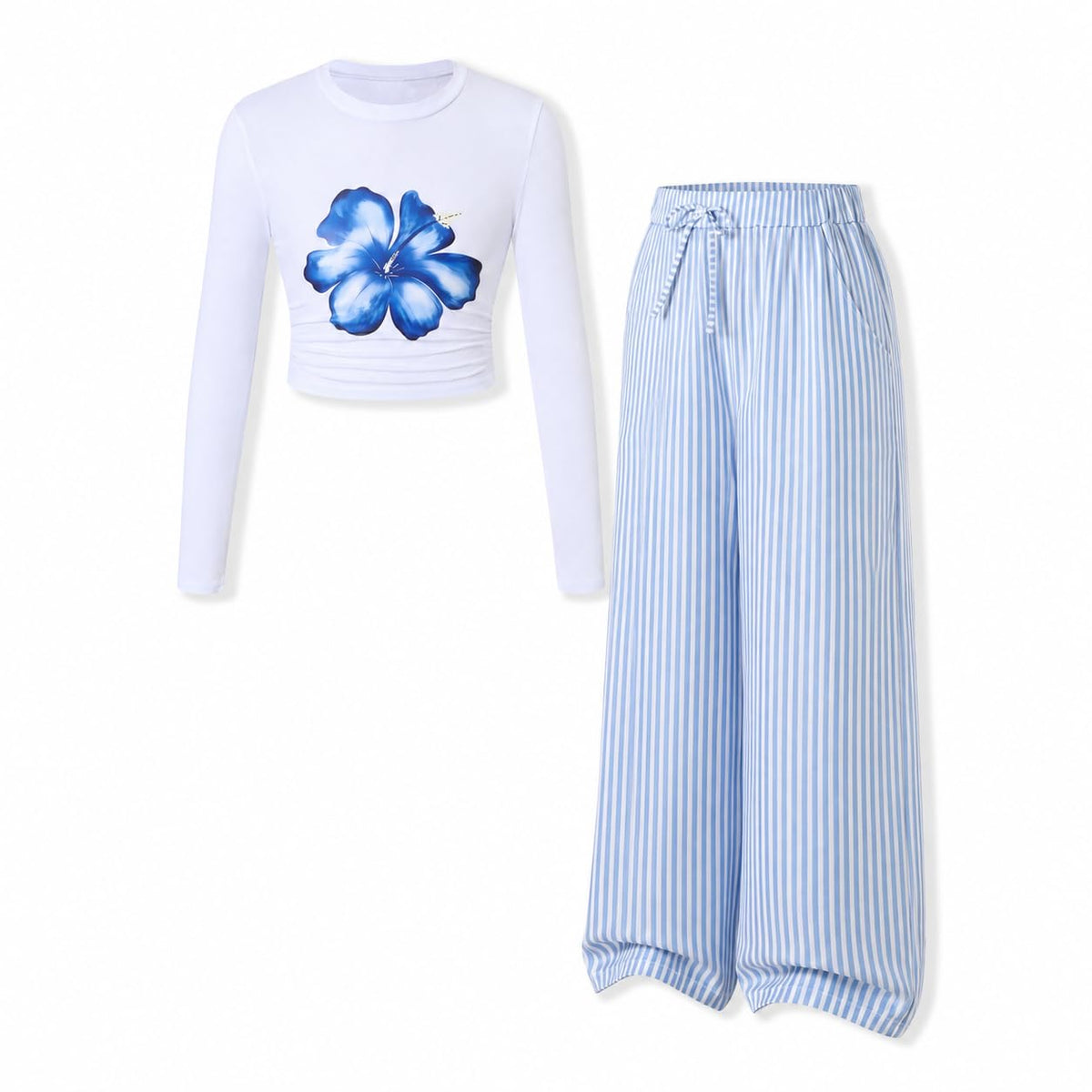 Tween Girl Clothes Mock Neck Long Sleeve Top & Bow Wide Leg Pants 2PCS Fall Winter Outfits Set 7-14Y