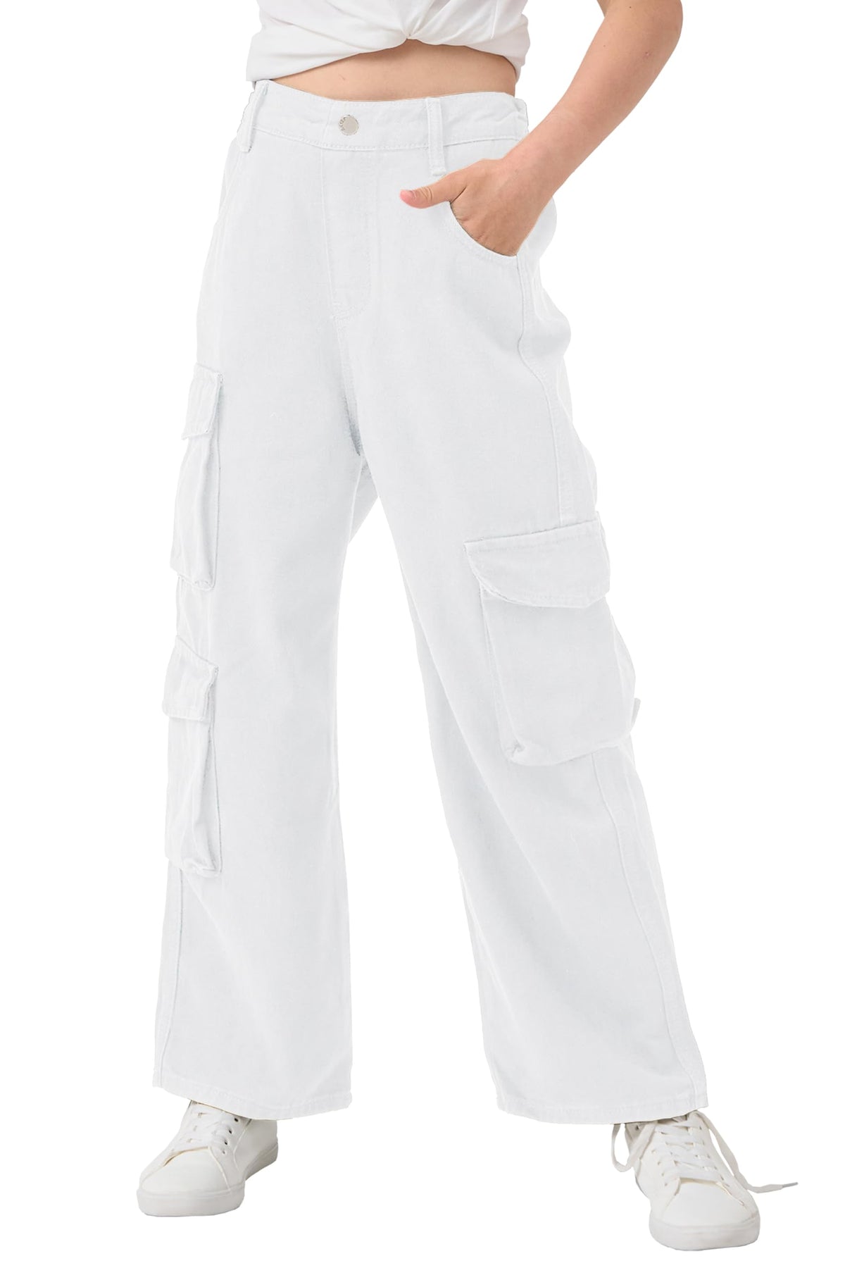 AOWKULAE Girls Baggy Jeans Wide Leg Cargo Denim Pants Kids 5-16Y