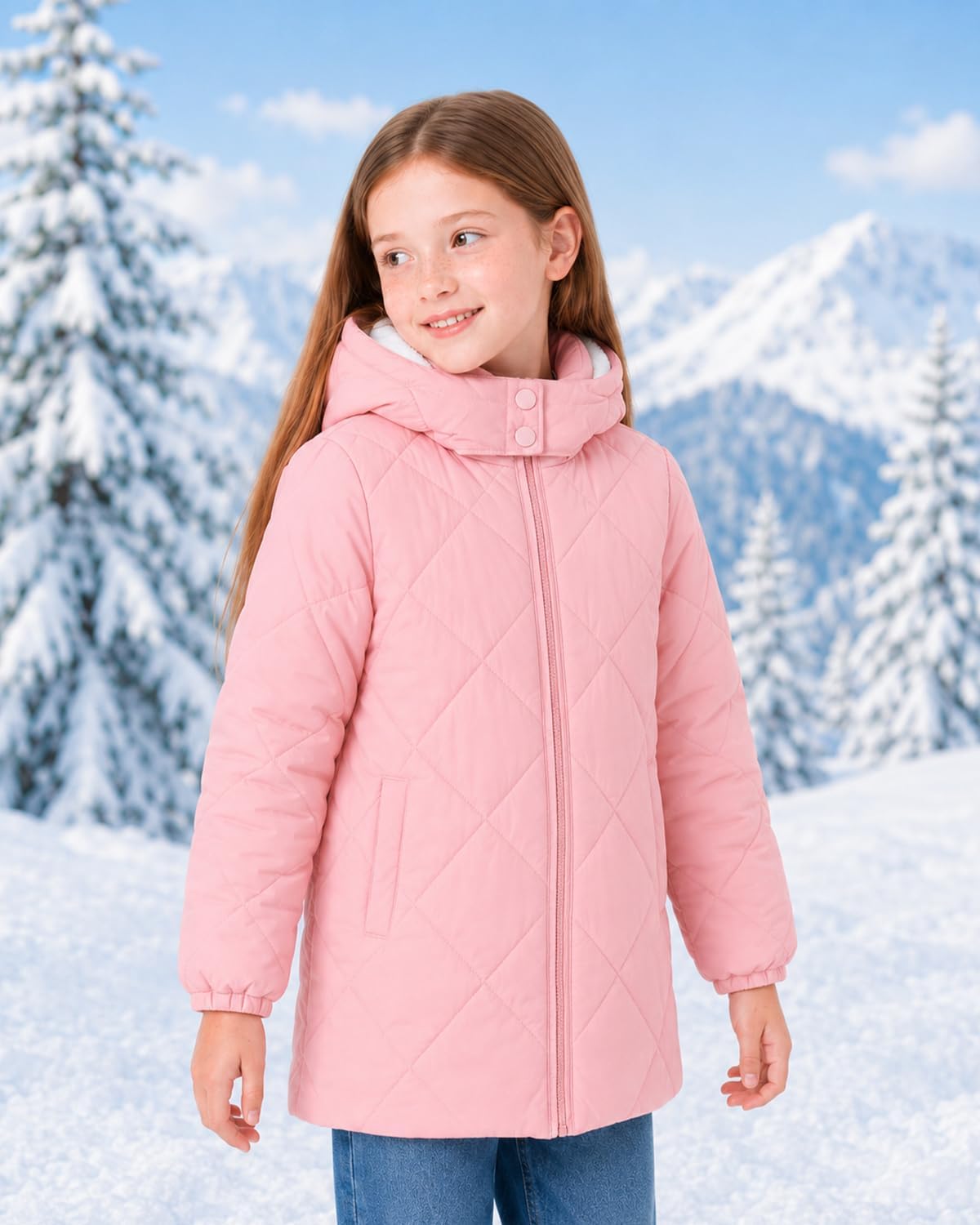Funnycokid Girls Winter Coat Fleece Lined Hooded Puffer Jacket Warm Outwear