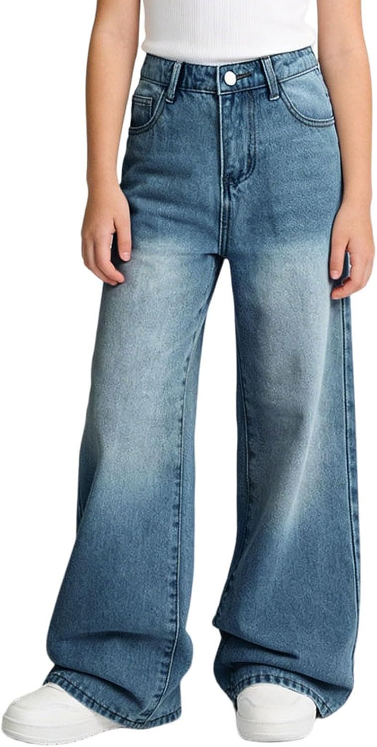 12-16Y Girls Jeans Teen Girl Clothes Baggy Wide Leg Cute Pants Retro Denim Pant Y2k Tween Outfits