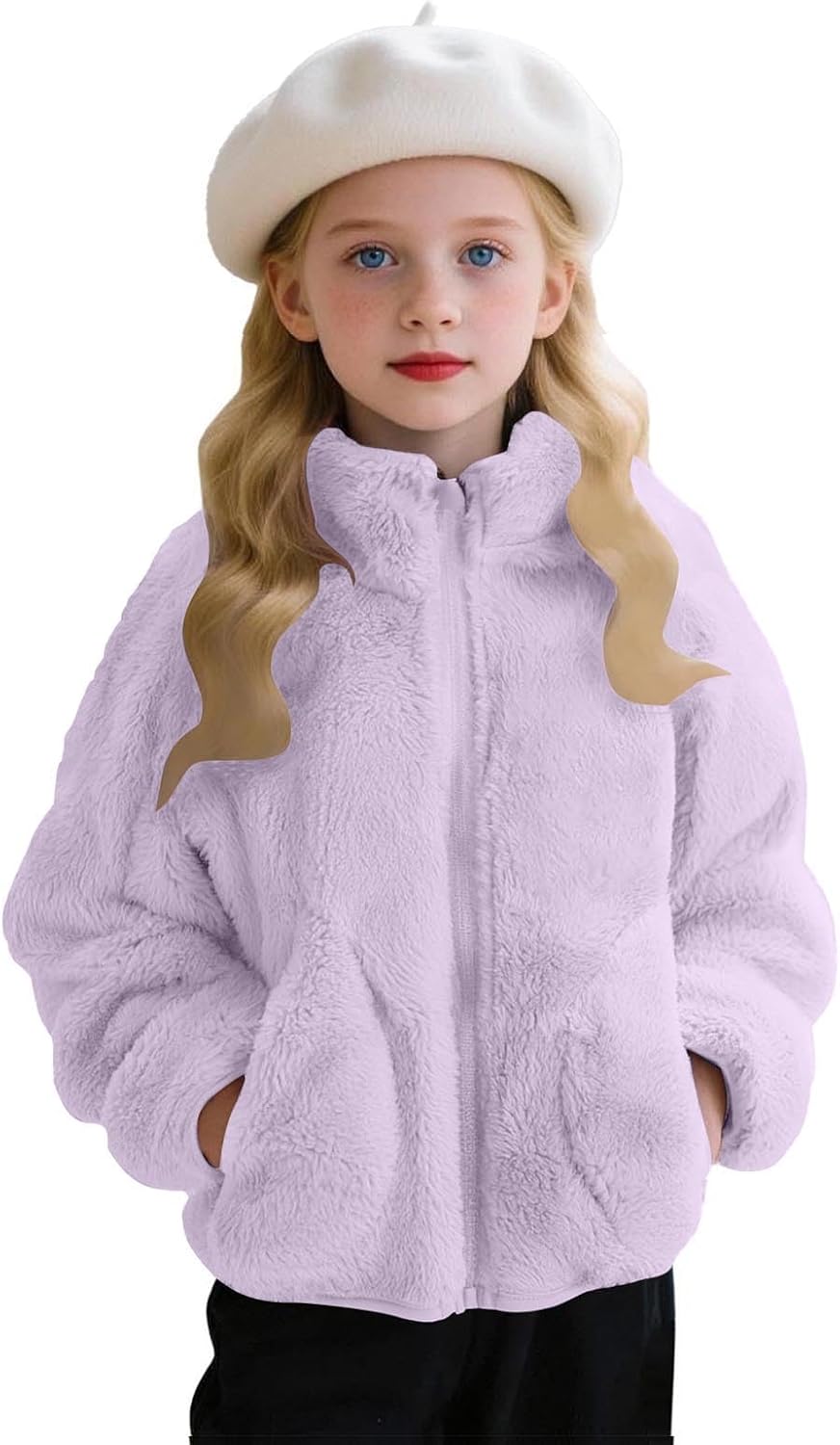 Girls Fleece Jacket Winter Warm Zip Up Stand Collar Sherpa Coat