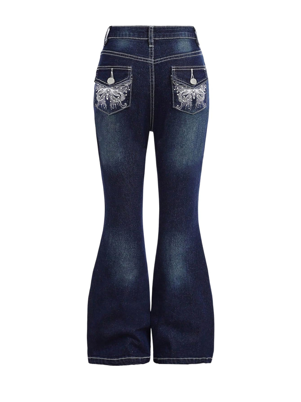 SweatyRocks Girl's Y2K Flare Jeans Rhinestone Butterfly Denim Trousers