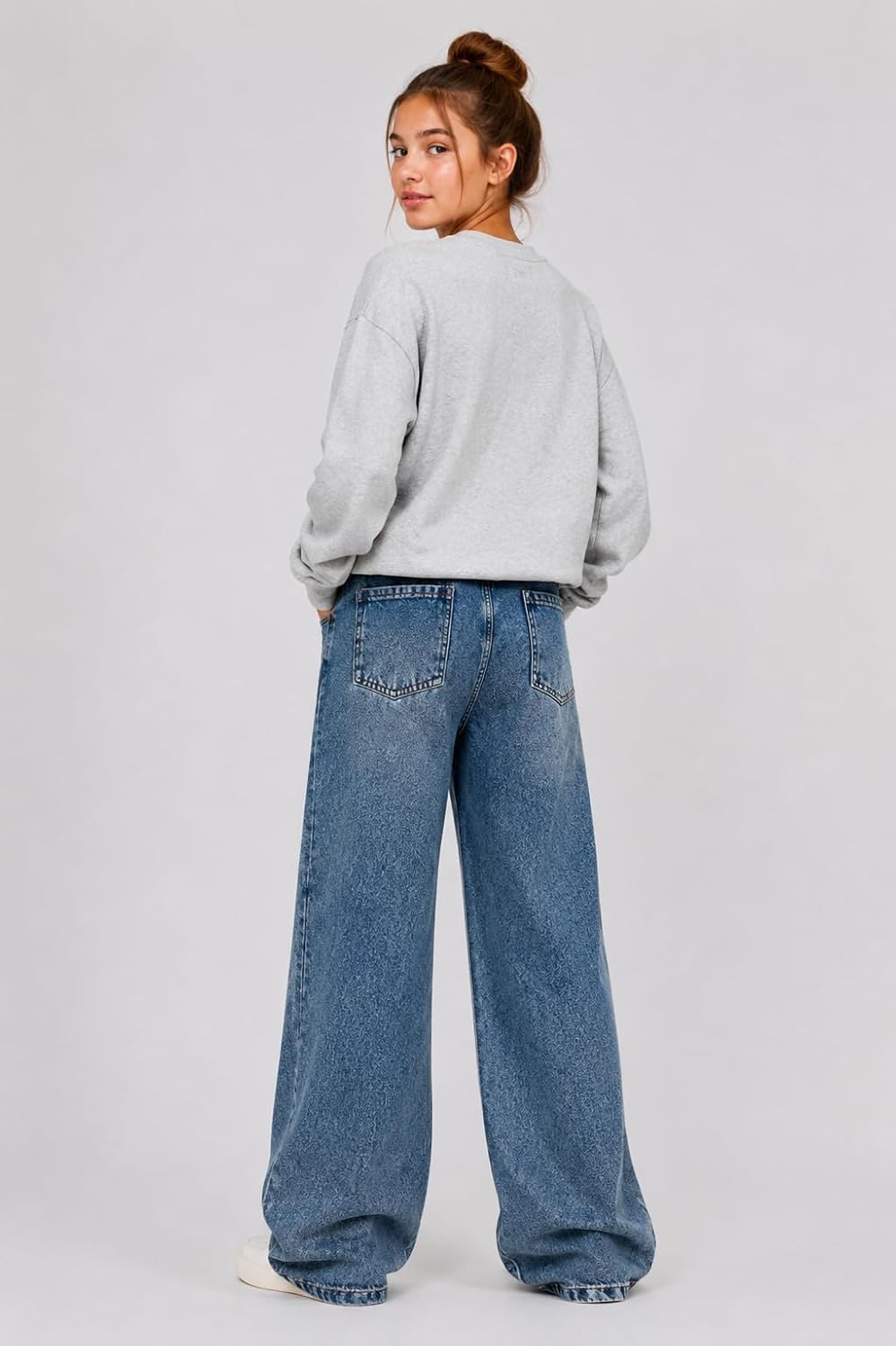 Girls 2 Pack Jeans Wide Leg High Waist Denim Pants with Elastic Waist, Loose Fit Jeans for School Size 7-16