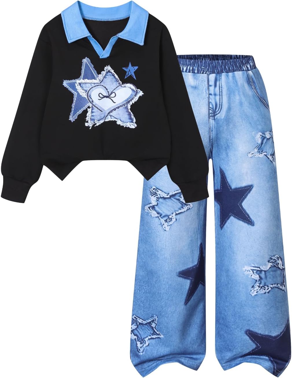 Tween Girl Clothes Mock Neck Long Sleeve Top & Bow Wide Leg Pants 2PCS Fall Winter Outfits Set 7-14Y