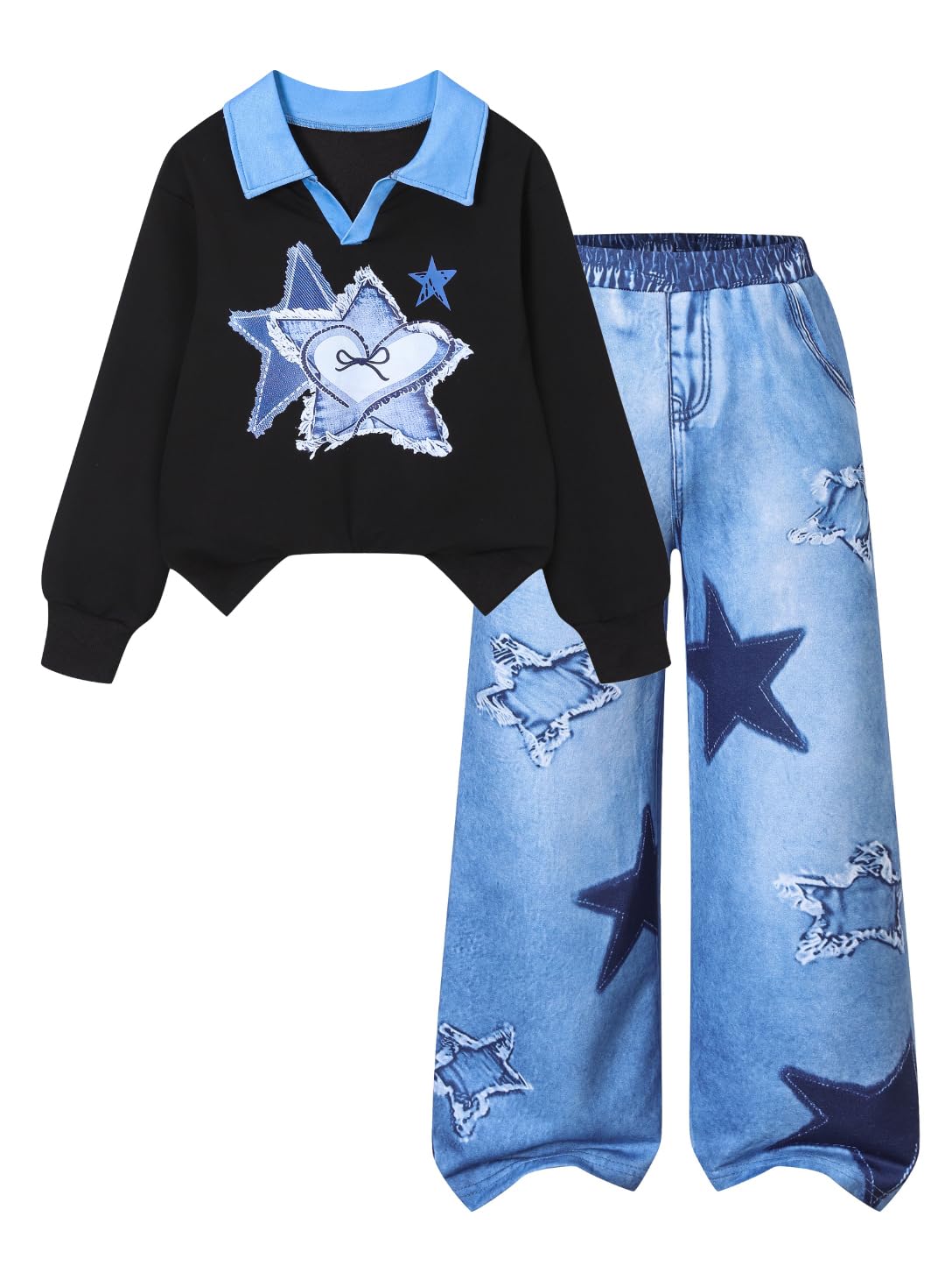 Tween Girl Clothes Mock Neck Long Sleeve Top & Bow Wide Leg Pants 2PCS Fall Winter Outfits Set 7-14Y