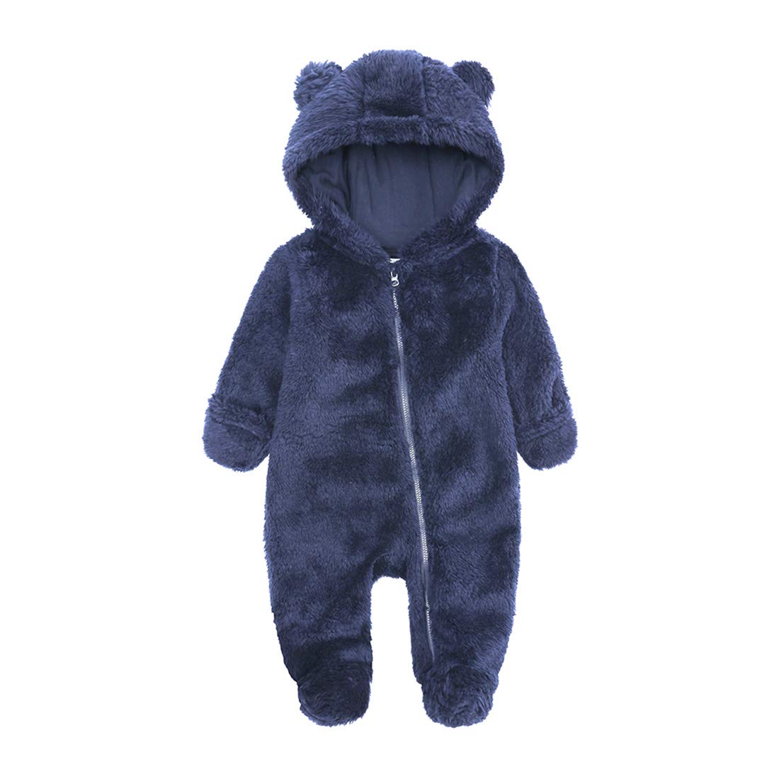 Babymine Newborn Baby Bear Fleece Hooded Romper Fall Warm Outfit Clothes