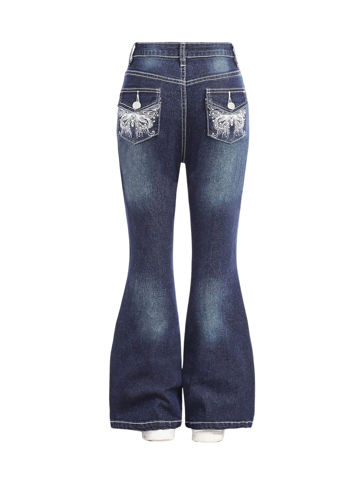 SweatyRocks Girl's Y2K Flare Jeans Rhinestone Butterfly Denim Trousers