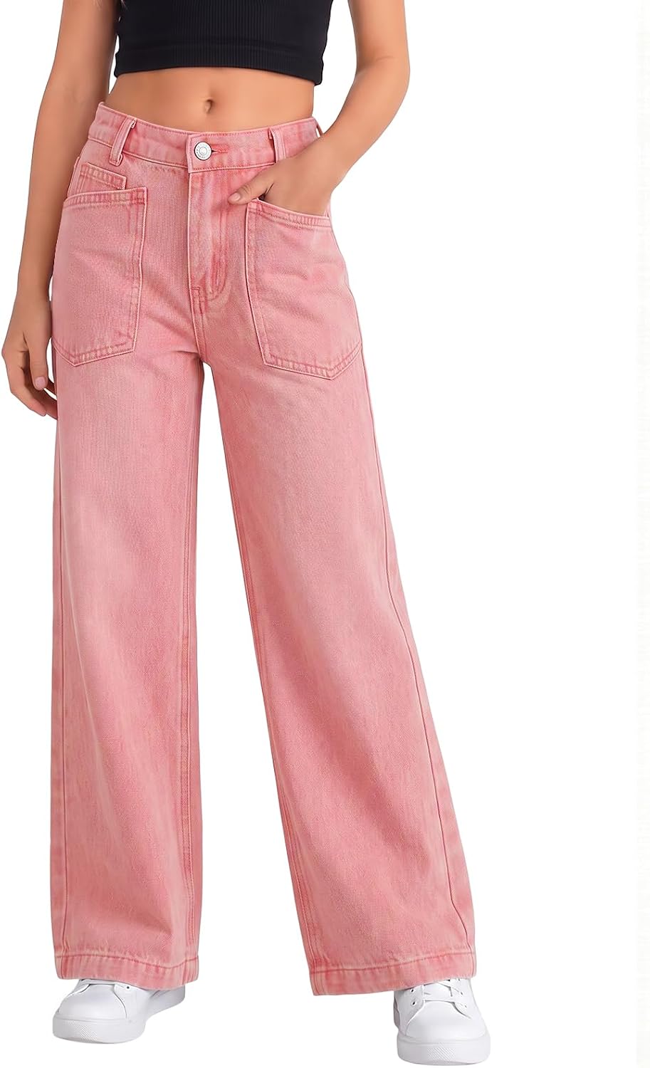 Haloumoning Girls Wide Leg Jeans Kids High Waisted Baggy Denim Pants