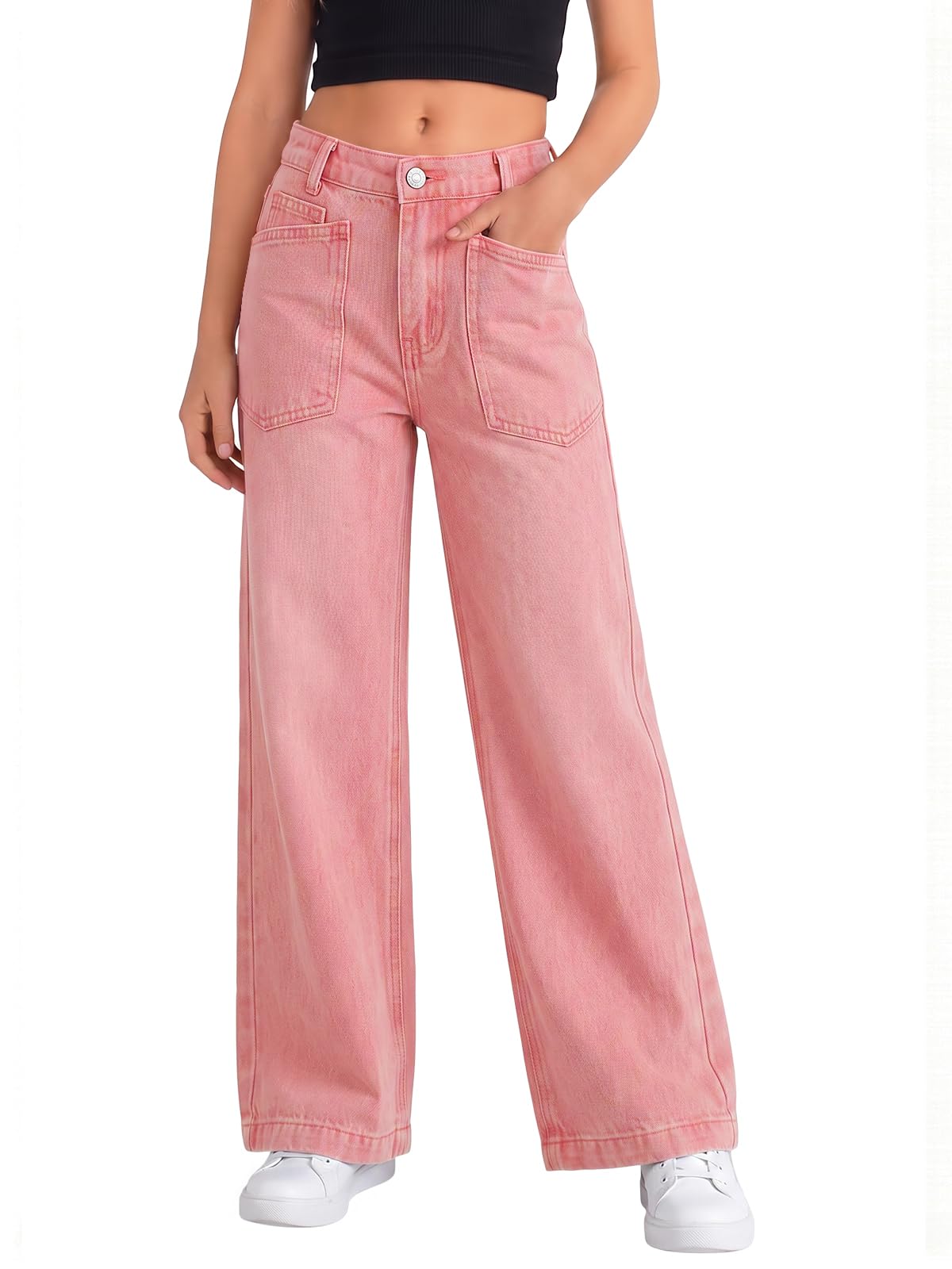 Haloumoning Girls Wide Leg Jeans Kids High Waisted Baggy Denim Pants