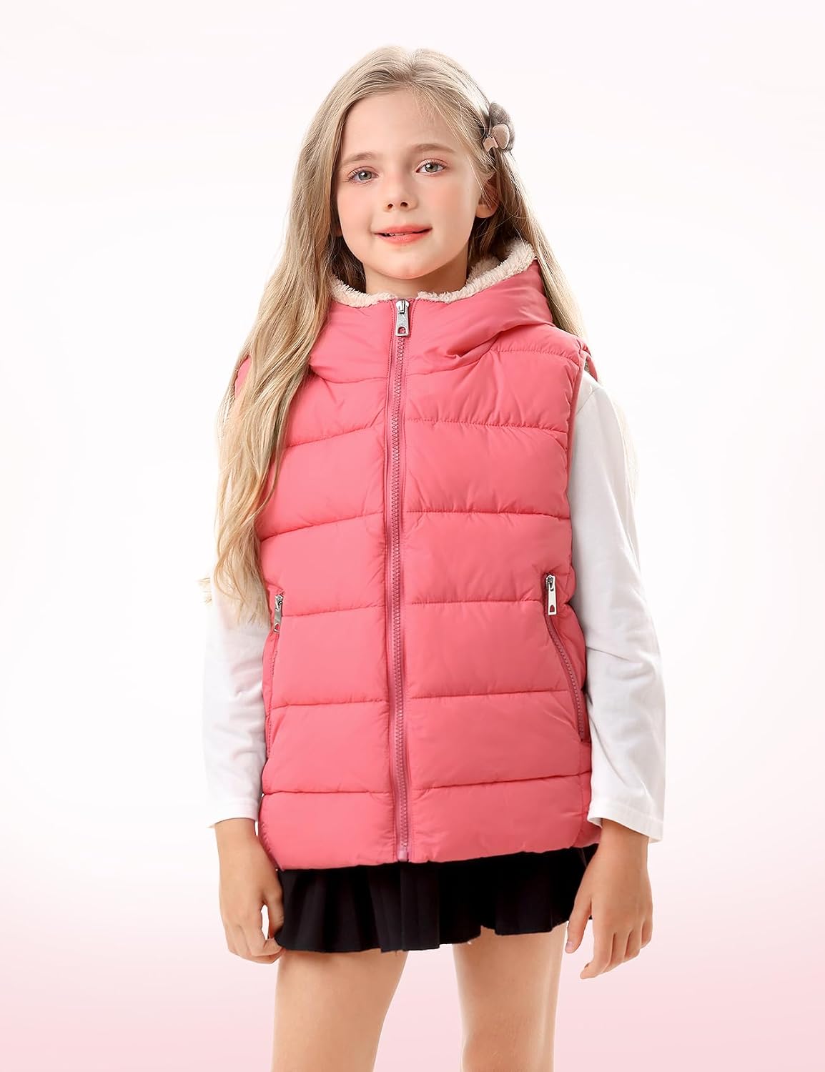 Yimoon Boys Girls Warm Puffer Vest Zip Up Fleece Lined Hooded Vest