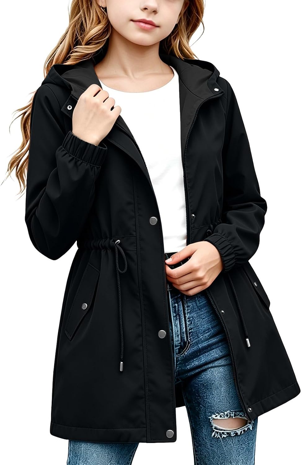 DASAYO Girls Rain Jacket Waterproof Lightweight Raincoat Hooded Windbreaker