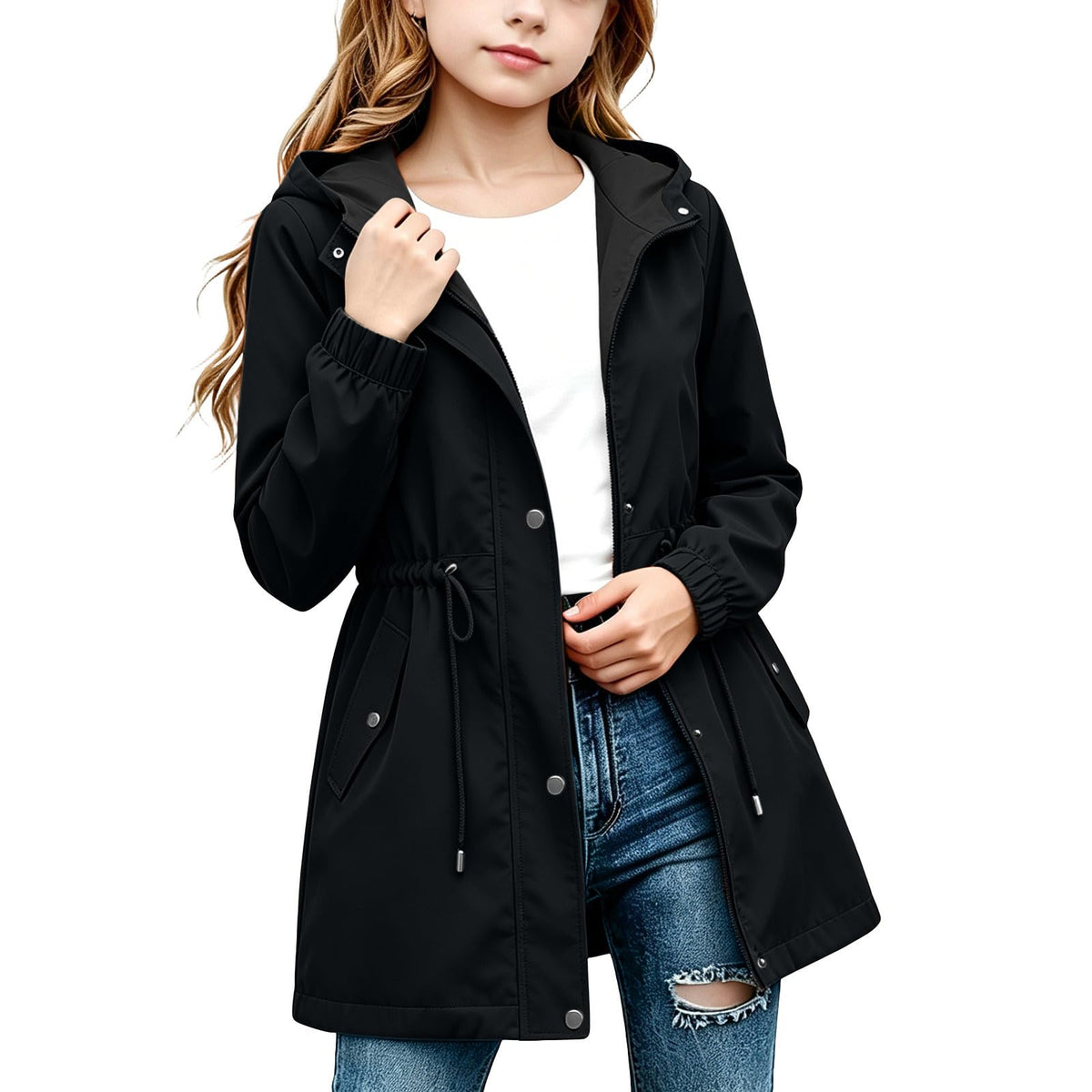 DASAYO Girls Rain Jacket Waterproof Lightweight Raincoat Hooded Windbreaker