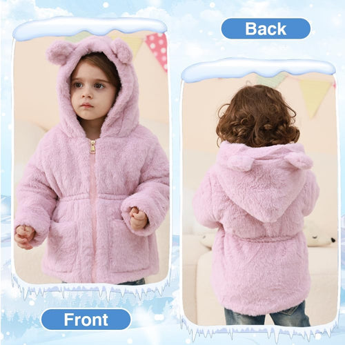 AiWMGL Kids Girls Winter Warm Coats Jacket Clothes Outwear Overcoat Ear Hooded Faux Fur Thicken Fleece Toddler