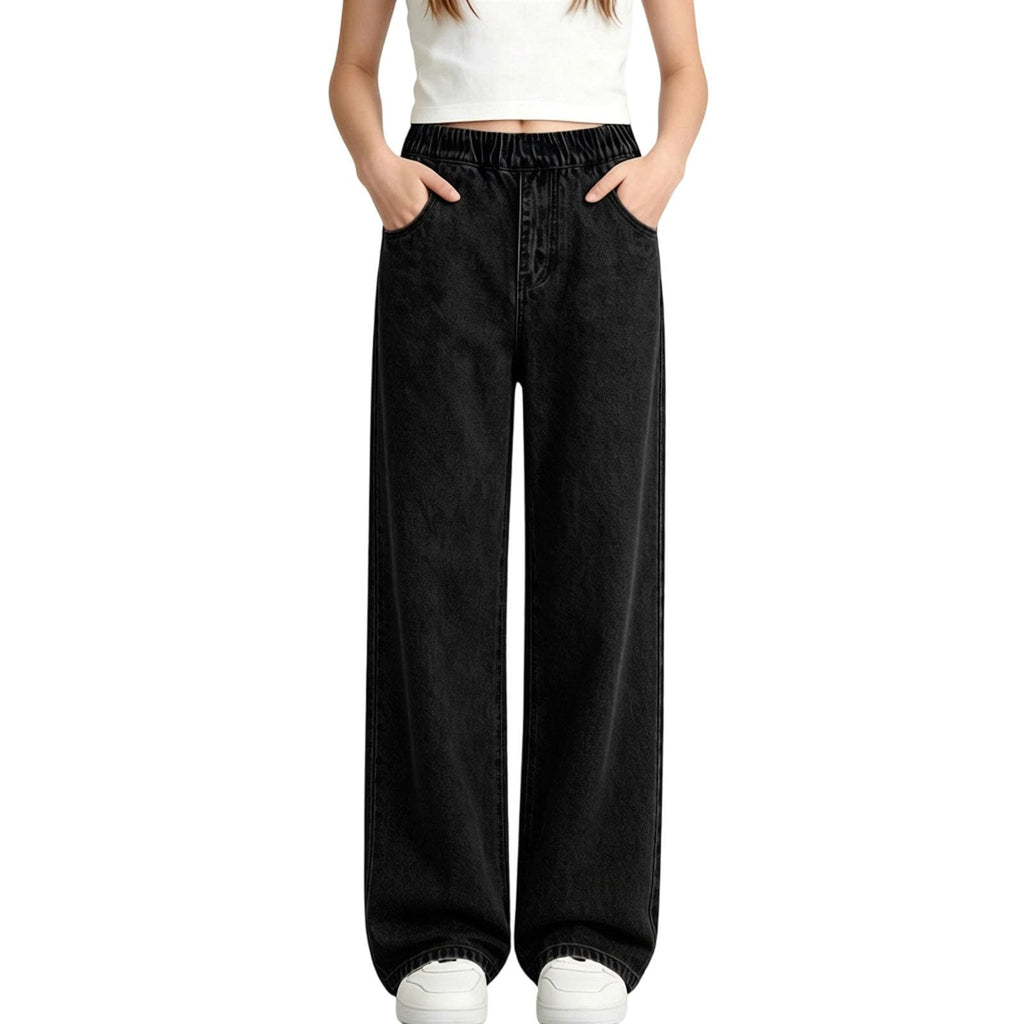 Girls Jeans Trendy Elastic Waist Straight Leg Denim Pants Kids Teen Clothes