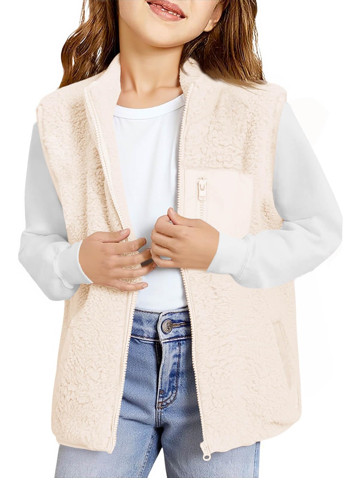 Haloumoning Girls Fleece Vest Sherpa Full Zip Fuzzy Jackets