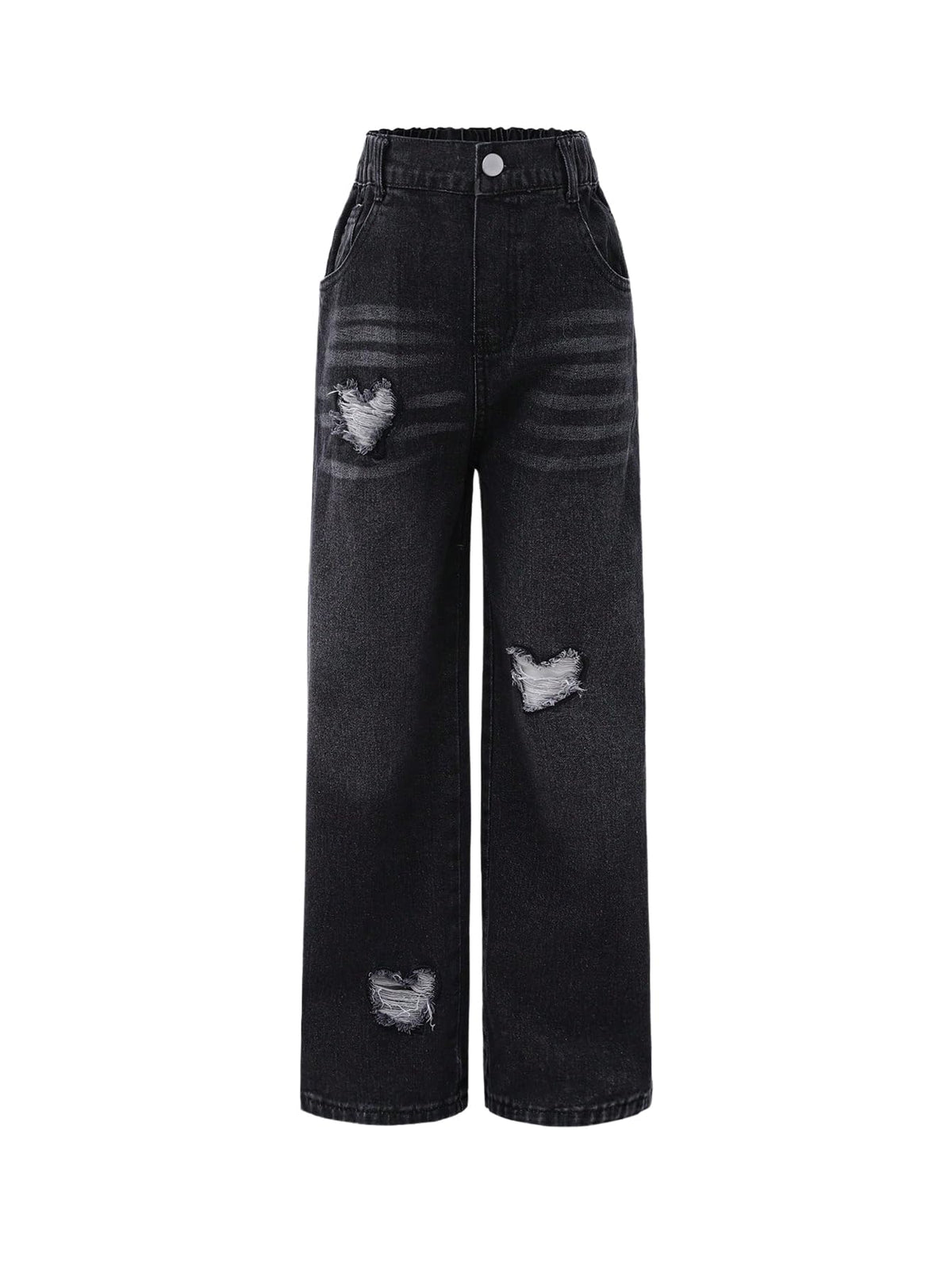 WDIRARA Girl's Bowknot Jean Elastic Waist Denim Pants Straight Leg Trousers