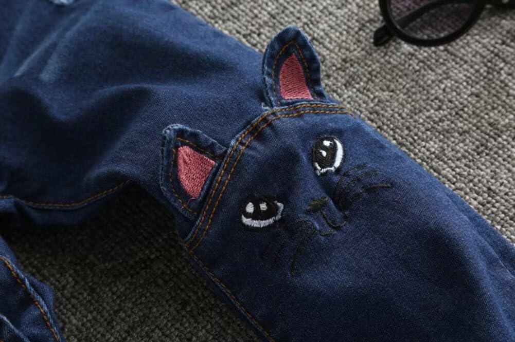 Big Girls Kids Distressed Ripped Hole Teens Jean Blue Cat Slim Denim Pants