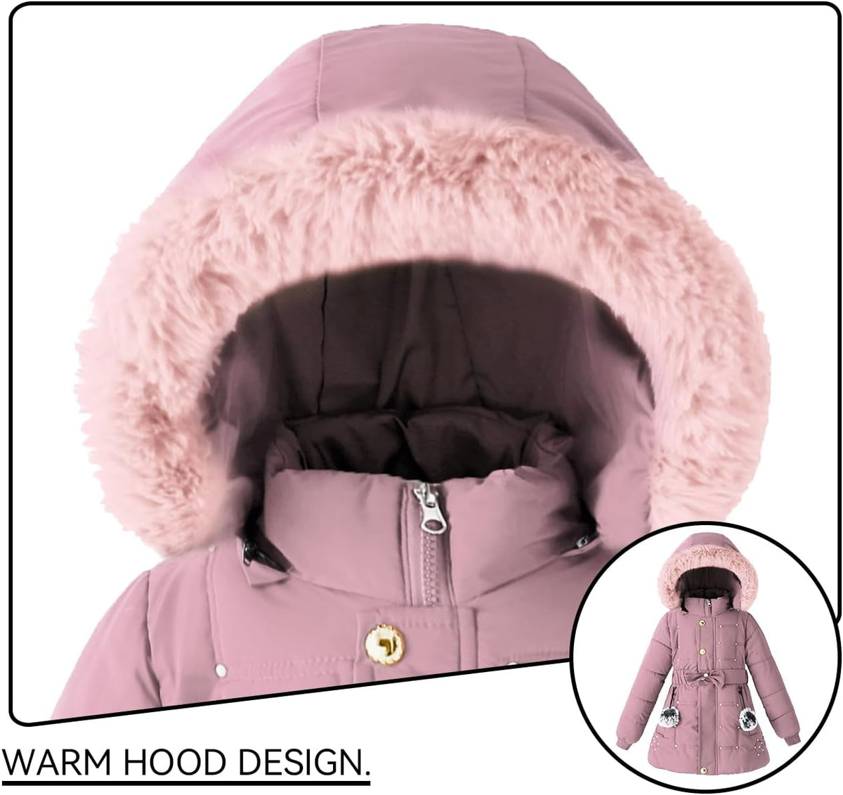 Girls Winter Dress Coat Faux Fur Hood Puffer Jacket Parka Outerwear
