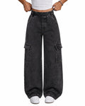 Azmxynol Girls Jeans Denim Cargo Pants Wide Leg Tween Girl High Waist Jean Pant, Size 9-16 Years