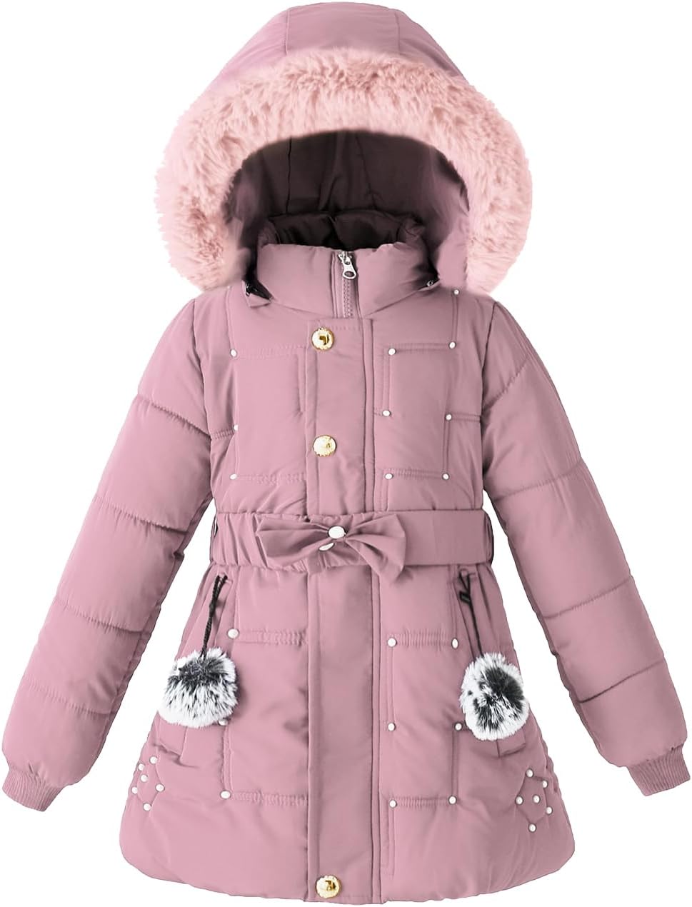 Girls Winter Dress Coat Faux Fur Hood Puffer Jacket Parka Outerwear