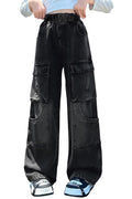 AOWKULAE Girls Baggy Jeans Wide Leg Cargo Denim Pants Kids 5-16Y