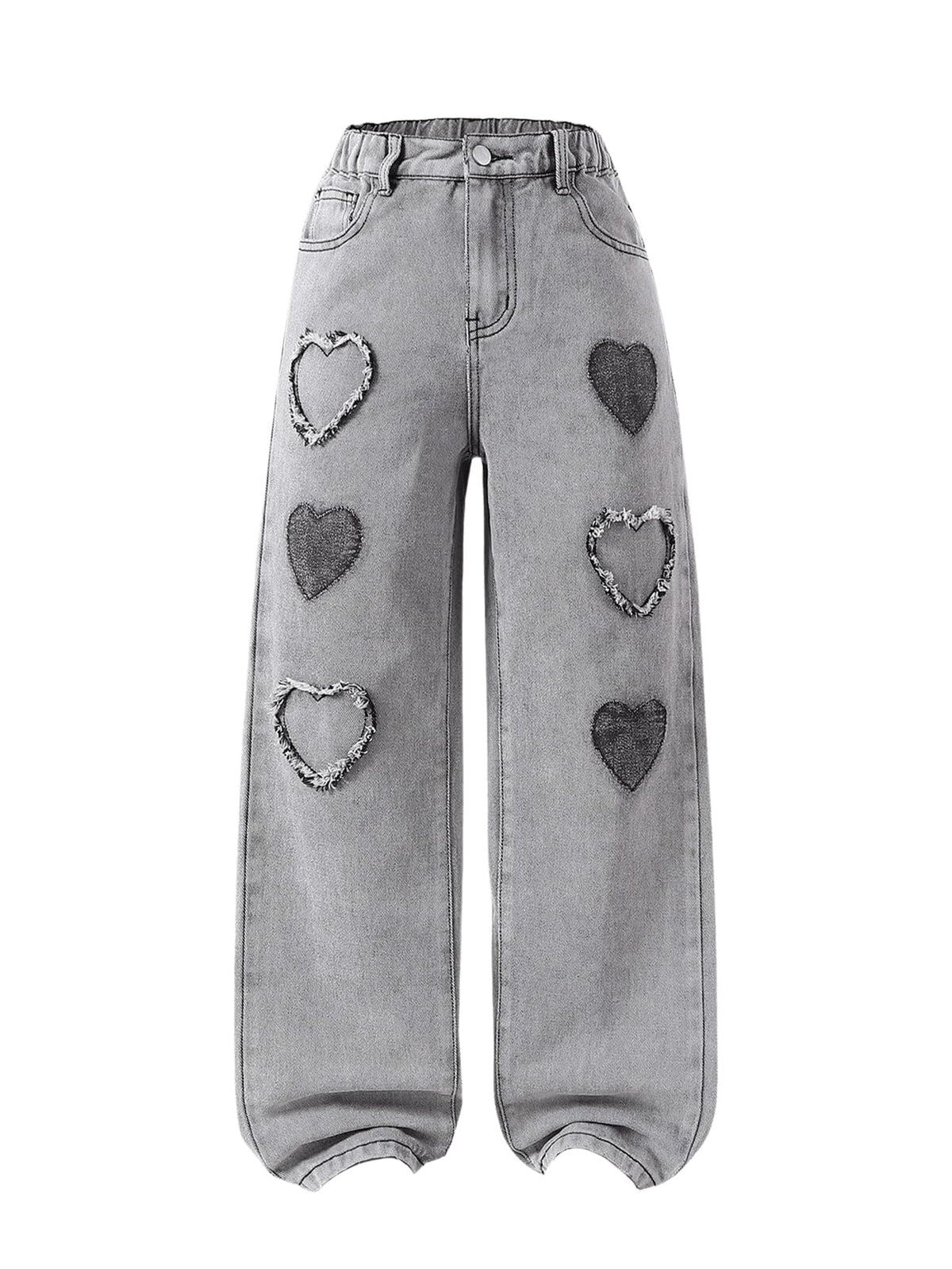 WDIRARA Girl's Bowknot Jean Elastic Waist Denim Pants Straight Leg Trousers