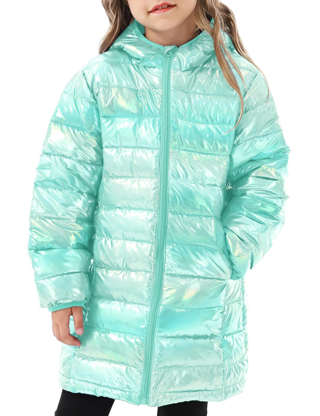 Girls Winter Coat, Long Metallic Puffer Jacket