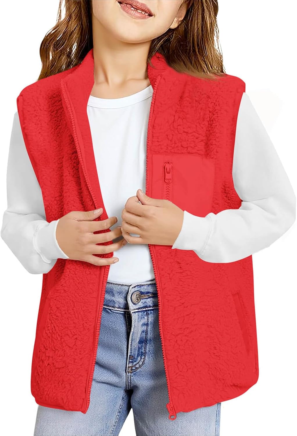 Haloumoning Girls Fleece Vest Sherpa Full Zip Fuzzy Jackets