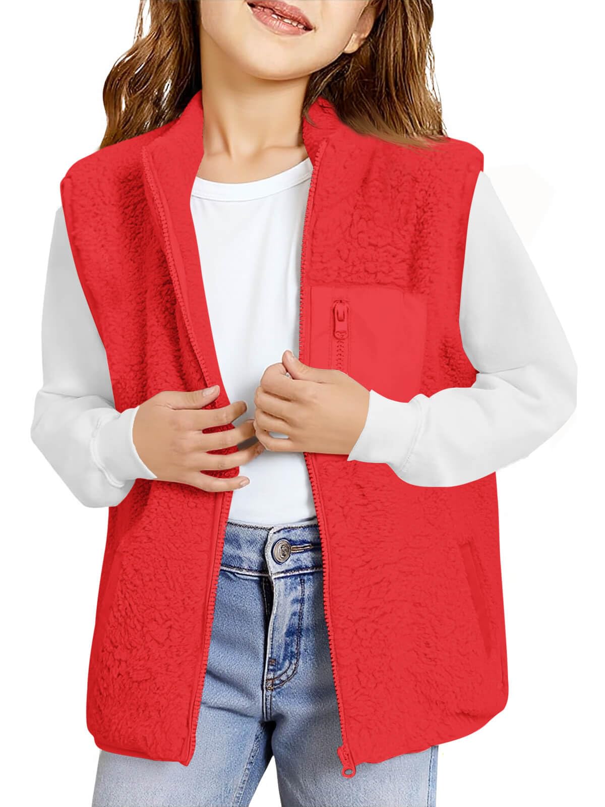 Haloumoning Girls Fleece Vest Sherpa Full Zip Fuzzy Jackets