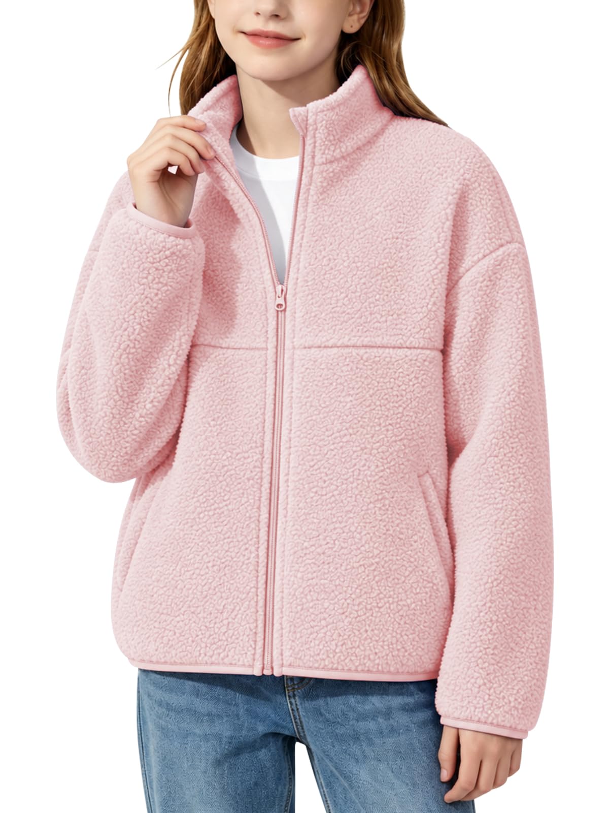 7-14Y Girls Winter Fleece Zipper Jacket with Pockets