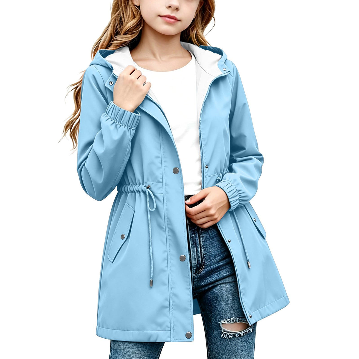 DASAYO Girls Rain Jacket Waterproof Lightweight Raincoat Hooded Windbreaker